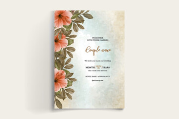 WEDDING INVITATION FRAME WITH FLOWER DECORATIONS WITH FRESH LEAVES