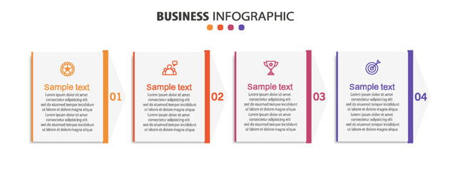 Business infographic design template with 4 options, steps or processes. Can be used for workflow layout, diagram, annual report, web design