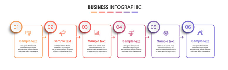 Infographic design business template with 6 options, steps. Can be used for workflow layout, diagram, annual report, web design
