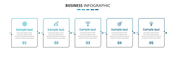 Business infographic template with 5 options, steps, process chart. Can be used for workflow layout, diagram, annual report, web design