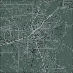 Map of Huntsville in Alabama in a smooth dark style. Contains layered vector with roads water, parks, etc.