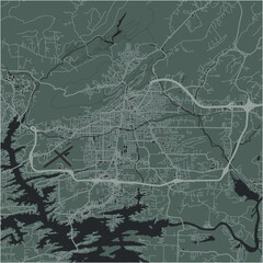 Map of Hot Springs in Arkansas in a smooth dark style. Contains layered vector with roads water, parks, etc.