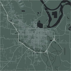 Map of Pine Bluff in Arkansas in a smooth dark style. Contains layered vector with roads water, parks, etc.
