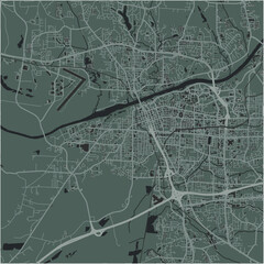 Map of Tuscaloosa in Alabama in a smooth dark style. Contains layered vector with roads water, parks, etc.