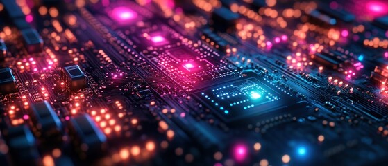 Circuit Board With Neon Lights