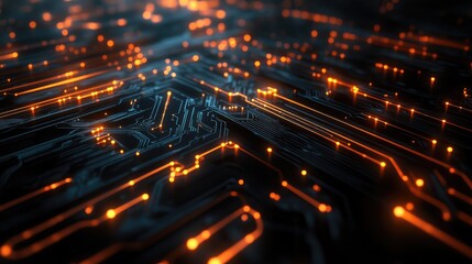 Futuristic abstract network of interconnected lines and glowing circuits