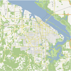 Map of Decatur in Alabama in a normal road map style. Contains layered vector with roads water, parks, etc.