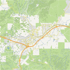 Map of Flagstaff in Arizona in a normal road map style. Contains layered vector with roads water, parks, etc.