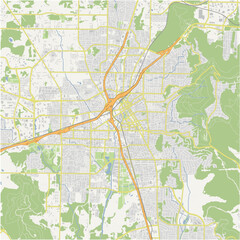 Map of Huntsville in Alabama in a normal road map style. Contains layered vector with roads water, parks, etc.