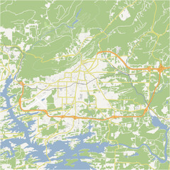 Map of Hot Springs in Arkansas in a normal road map style. Contains layered vector with roads water, parks, etc.
