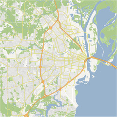 Fototapeta premium Map of Mobile in Alabama in a normal road map style. Contains layered vector with roads water, parks, etc.