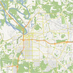Map of Montgomery in Alabama in a normal road map style. Contains layered vector with roads water, parks, etc.