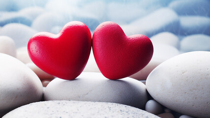 Fototapeta premium Red hearts on the stones