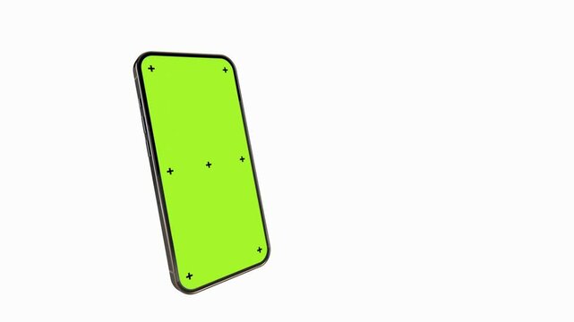 3D rendering of a smartphone with a green screen and tracking marks. Ideal for adding custom content. 3d, rendering, illustration,