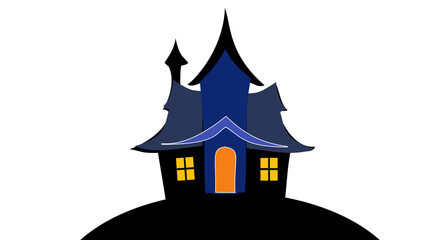 Bats flying over a horrific vitch house isolated on transparent background, for Halloween and horror animation.