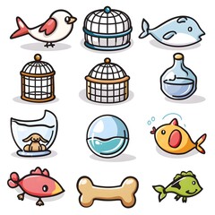 Fototapeta premium Playful Cartoon Pet Icon Collection on White Background