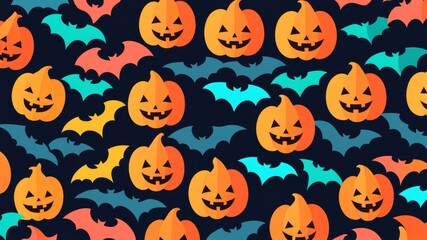 Background with pumpkins and bats of different sizes, abstract scary horror background for Halloween