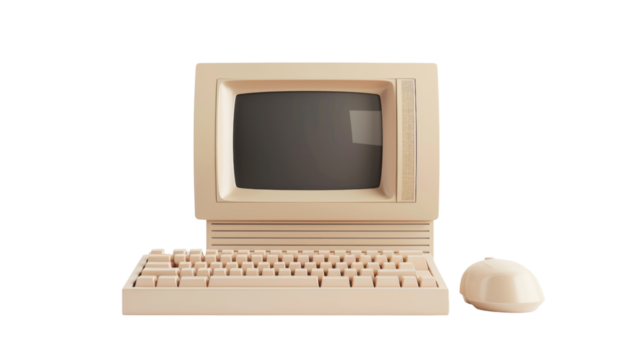 Vintage computer on white background