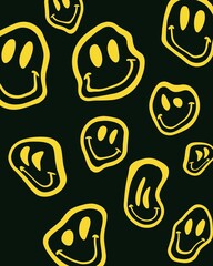 Melted smile emoticons pattern Acid background layout print art paper fabric textile design