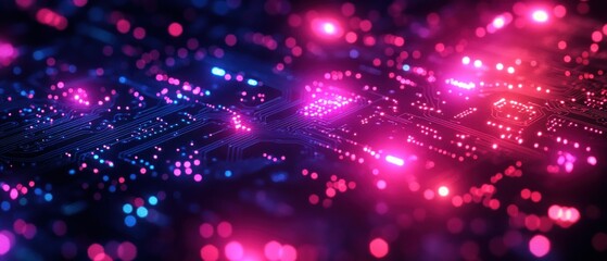 Naklejka premium Circuit Board with Neon Lights