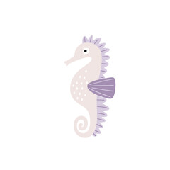 Cute cartoon undersea world. Deep Ocean animal - sea Horse. Vector border in flat style
