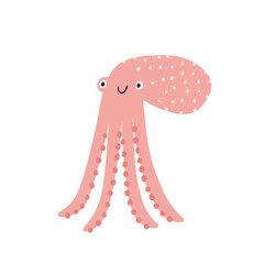 Cute cartoon undersea world. Deep Ocean animal - octopus. Vector border in flat style