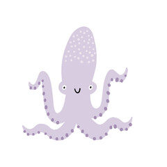 Cute cartoon undersea world. Deep Ocean animal - octopus. Vector border in flat style