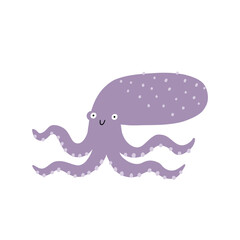 Cute cartoon undersea world. Deep Ocean animal - octopus. Vector border in flat style