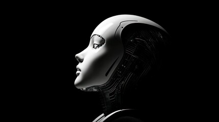 A White Robot Head in Profile Against a Black Background