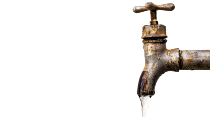 Water drips from faucet white background 