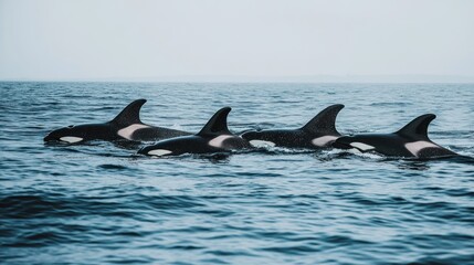 Fototapeta premium A pod of orcas swimming gracefully in the ocean.