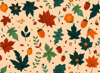 Autumn Leaves and Acorns Pattern - Fall Season Nature Illustration
