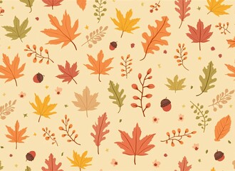 Fototapeta premium Autumn Leaves and Acorns Pattern - Fall Season Nature Illustration