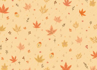 Fototapeta premium Autumn Leaves and Acorns Pattern - Fall Season Nature Illustration