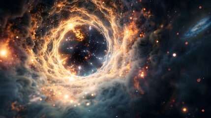 Fototapeta premium Dramatic Implosion of a Black Hole Bomb Creating Gravitational Vortex in Cosmic Space