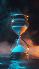 Futuristic Glowing Sandglass Against Dark Conceptual Background  