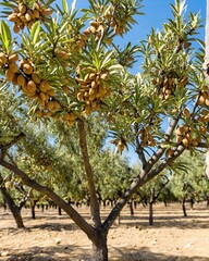 Behold the beautiful sight of a flourishing almond tree branch laden with delicious fruit!