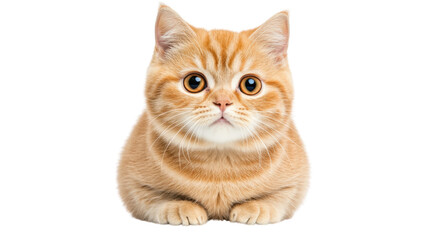 Cute orange tabby cat sitting. Happy animal concept. PNG.