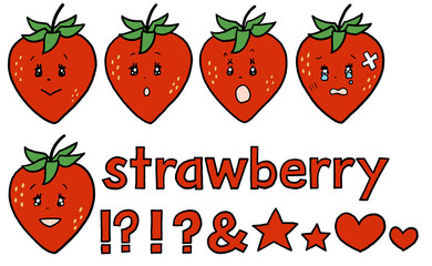 シンプルでかわいい表情豊かな苺のイラストセット