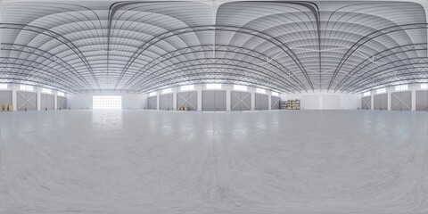 Full spherical hdri panorama 360 degrees of empty exhibition space. backdrop for exhibitions and events. Tile floor. Marketing mock up. 3D render illustration	