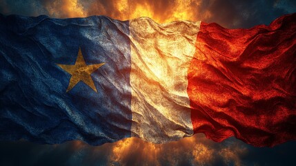 Waving French Flag in Dramatic Sky