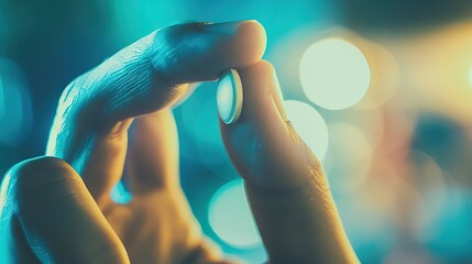 Person holding small empty pill bottle with hopeful expression, symbolizing placebo effect and emotional response to medical treatment.