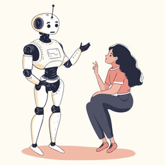 Futuristic Robot Versus Human Flat Vector Illustration Set