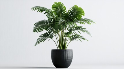 Modern potted plant with lush foliage, cut out against a transparent backdrop, highlighting its sleek and modern design