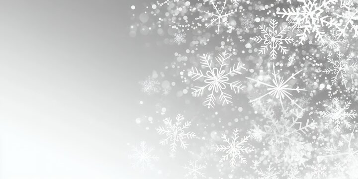 White snowflakes falling on a gray background.