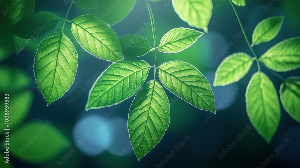 Wall mural Lush Green Leaves in Sunlight