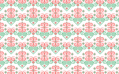 Hmong ethnic patterns designed in green and red tones, combined with modern designs, are used in the design of clothing.