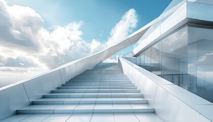 Obraz premium Modern conceptual high tech building with abstract roof and stairs