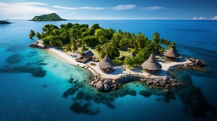 Stunning remote islands showcasing lush vegetation, sandy shores, and crystal-clear waters under a bright blue sky during midday