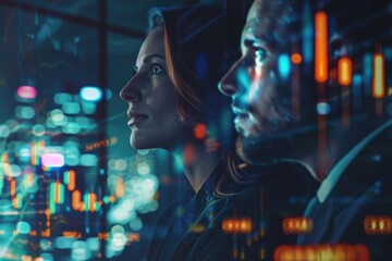 Business portraits with stock market and forex themes. Trading concept.